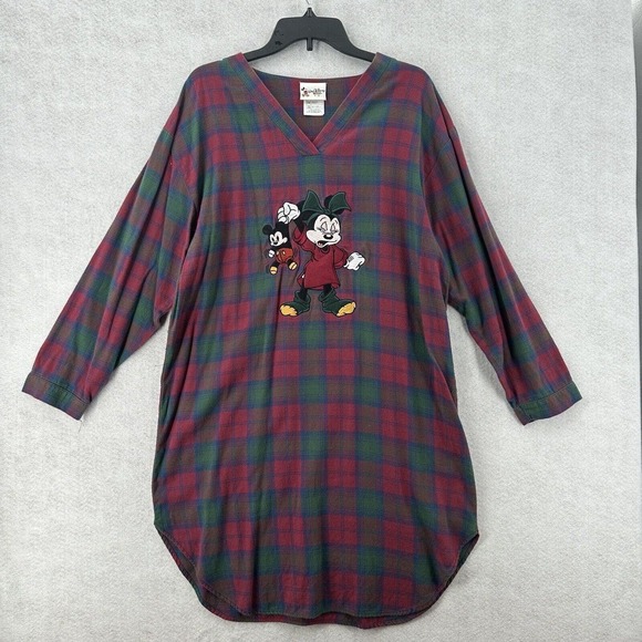 Vintage Walt Disney World Minnie Flannel Nightgown Women's SM Plaid Sleep Wear - Picture 1 of 14